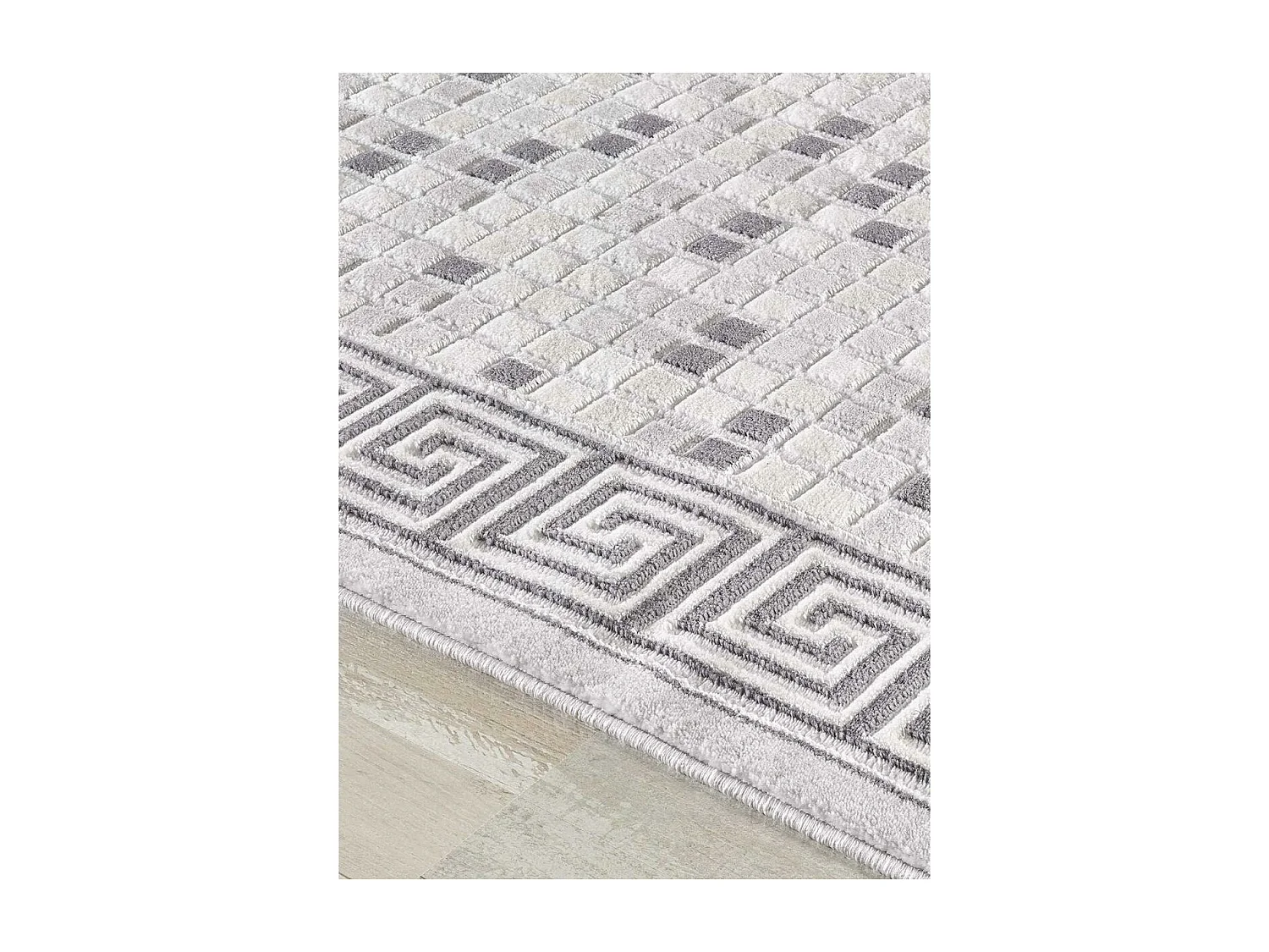 tapis de couloir 80x300 tissé gris clair rectangle motif géométrique LYN7 BERIM