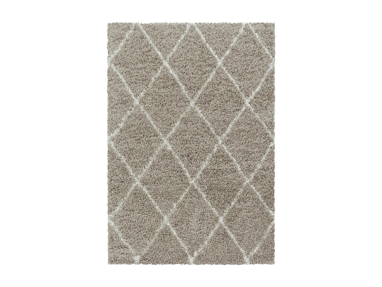 Tapis berbère rond Ø120cm tissé motif losange SHAGGY A beige