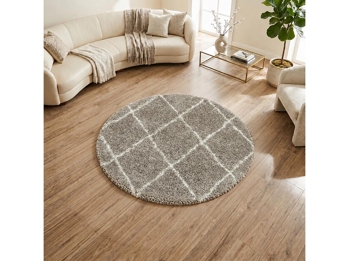 Tapis rond berbère tissé motif losange SHAGGY A