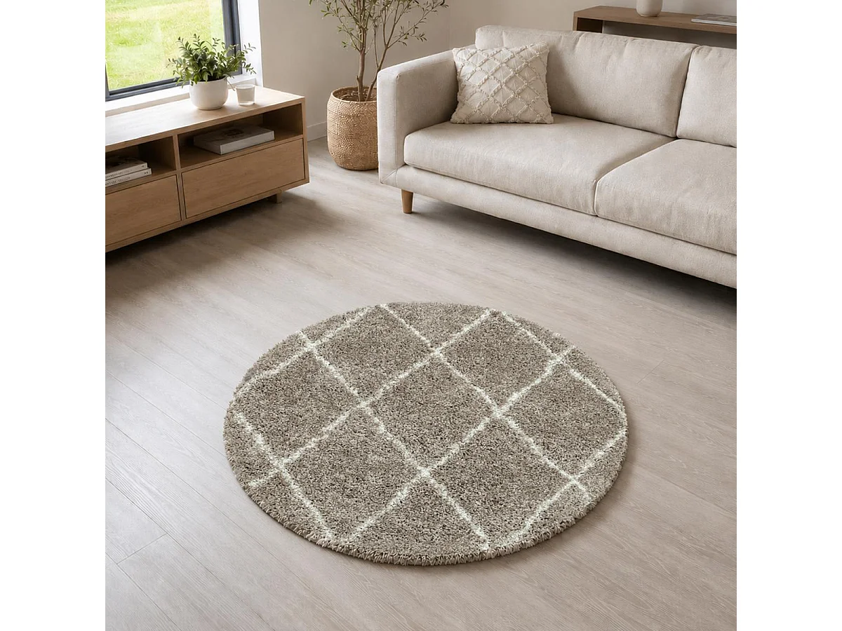 Tapis rond berbère tissé motif losange SHAGGY A