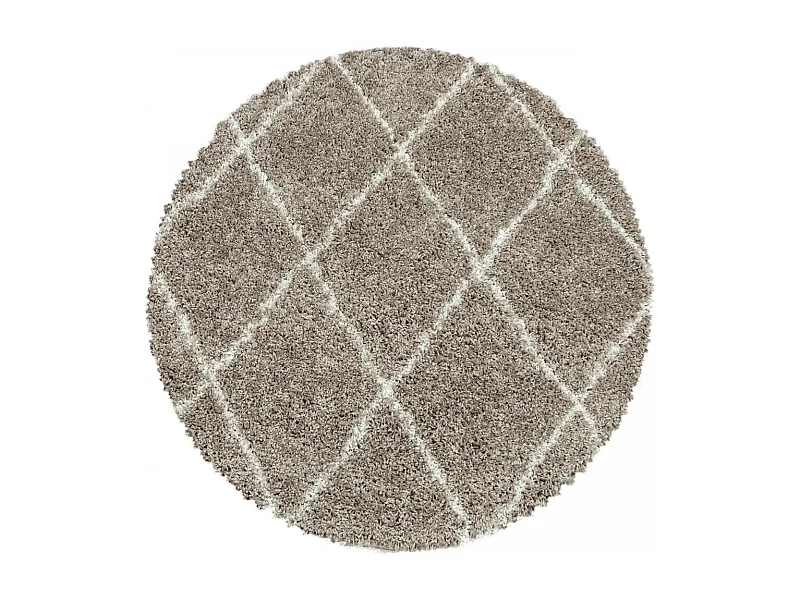 Tapis rond berbère rond Ø120cm tissé motif losange SHAGGY A beige