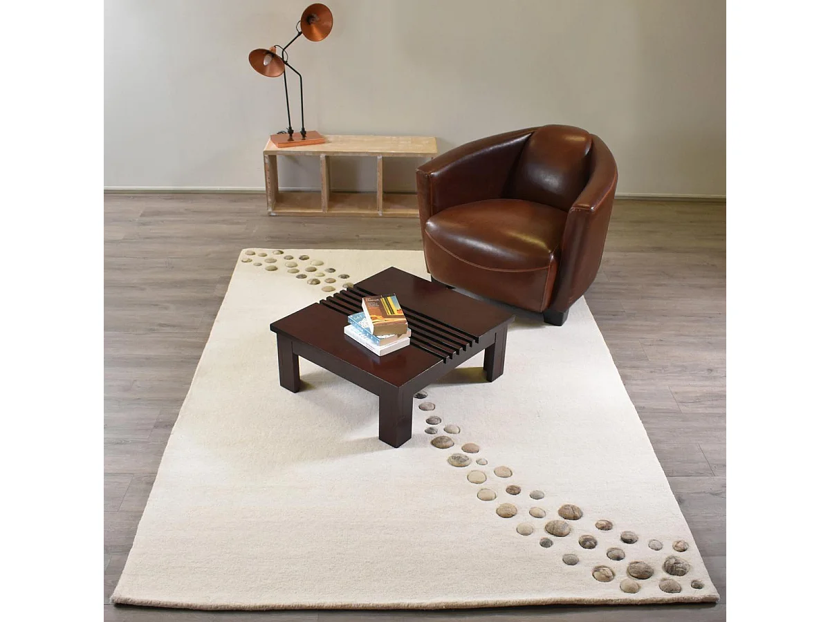 tapis entrée 120x170 fait à la main en laine beige et gris motif simple