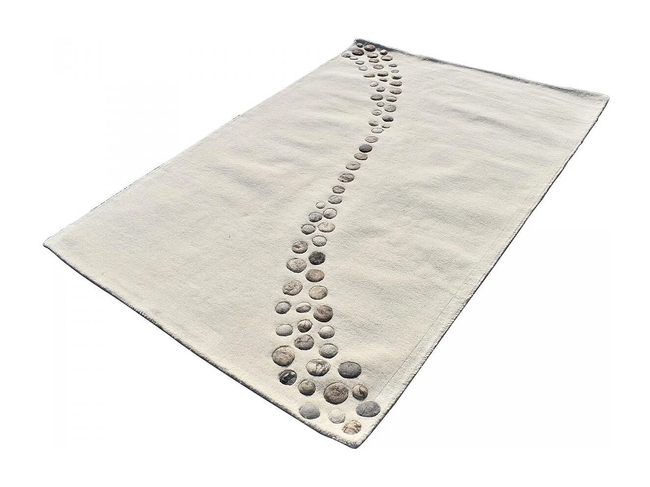 tapis entrée 120x170 fait à la main en laine beige et gris motif simple