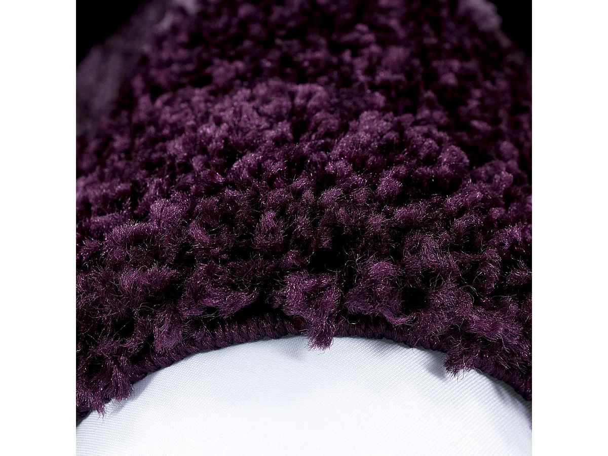 Tapis poils longs shaggy Ø120cm rond tissé violet et pourpre motif simple