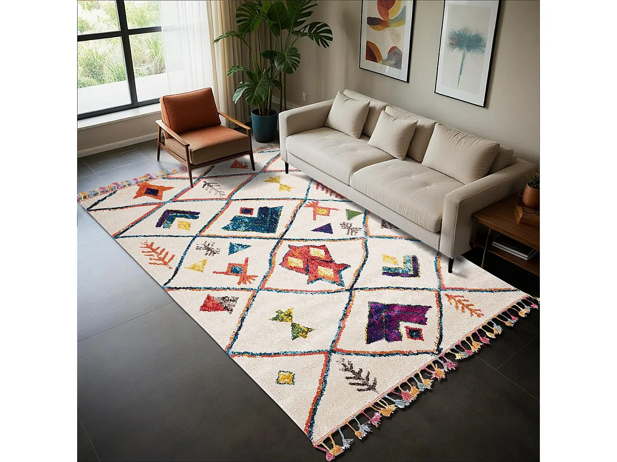 Tapis berbère 40x60 tissé motifs tribaux LYN5 OURIKA blanc