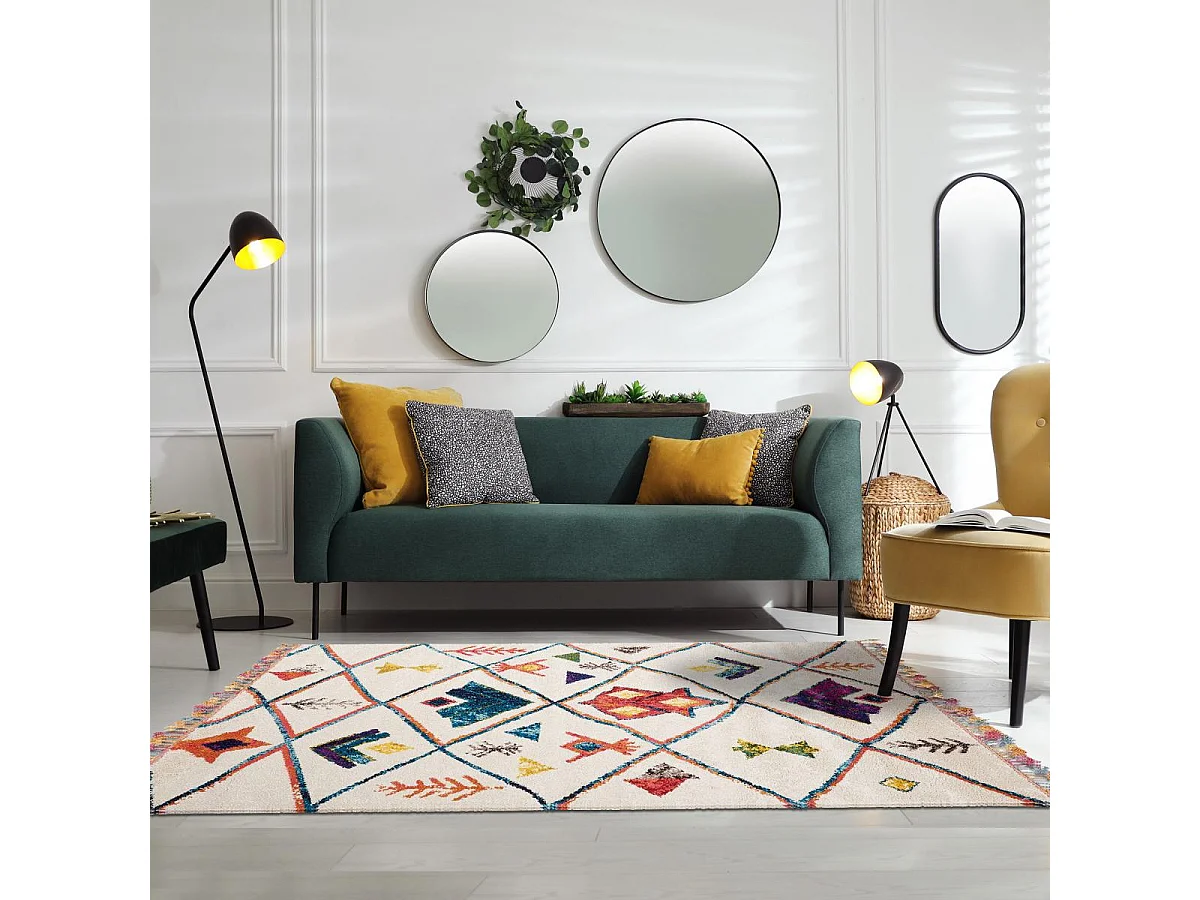 Tapis berbère 40x60 tissé motifs tribaux LYN5 OURIKA C blanc