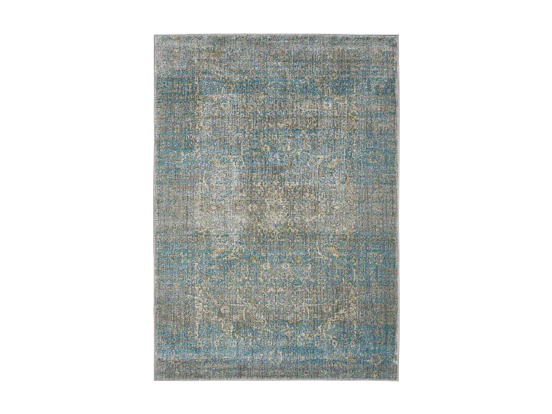 tapis chambre 133x190 tissé bleu et gris rectangle motif abstrait BELANO