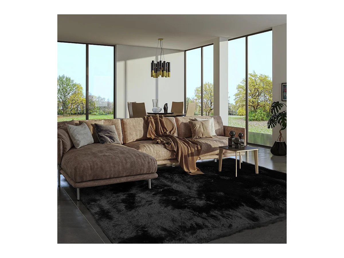 Tapis shaggy 160x230 rectangle fait main noir motif uni SG FIN