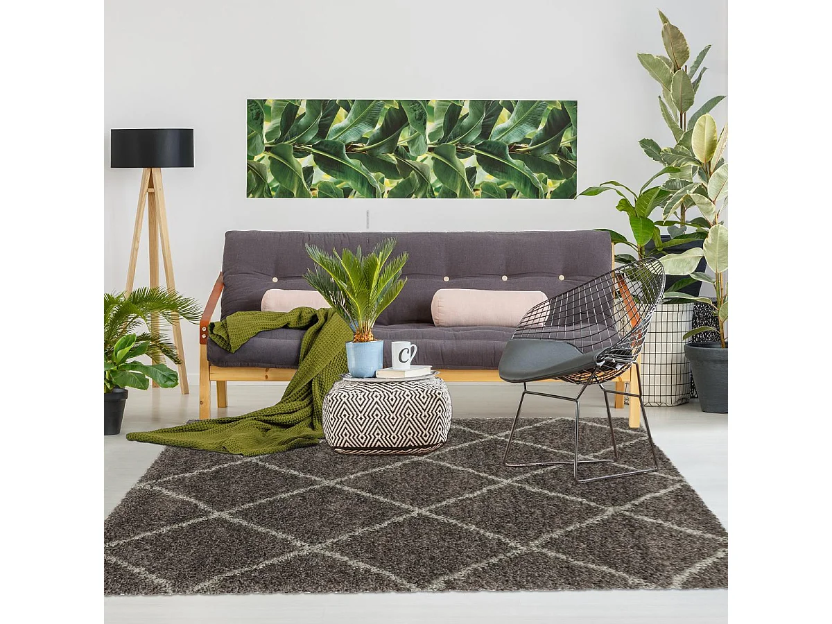 Tapis berbère 120x170 tissé motif losange SHAGGY A taupe