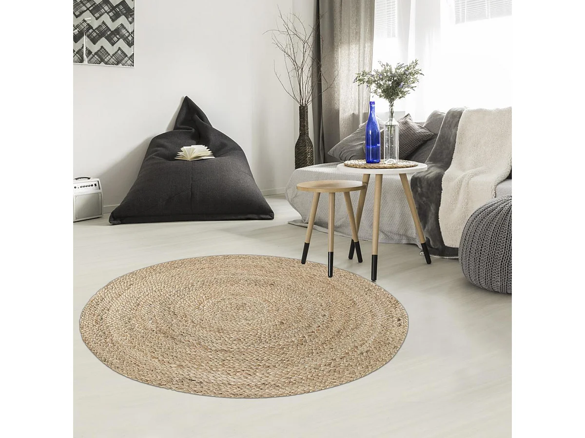 Tappeto rotondo Ø80 cm tessuto in juta a tinta unita per camera da letto JUTERON