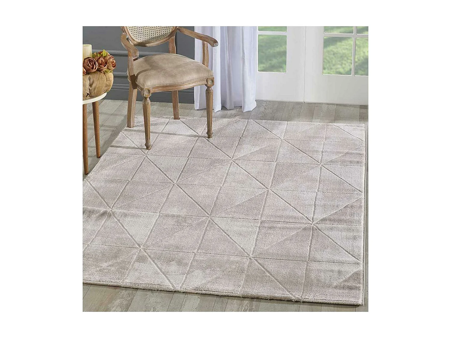 tapis chambre 80x150 tissé crème rectangle motif géométrique LYN7 VOLITRO