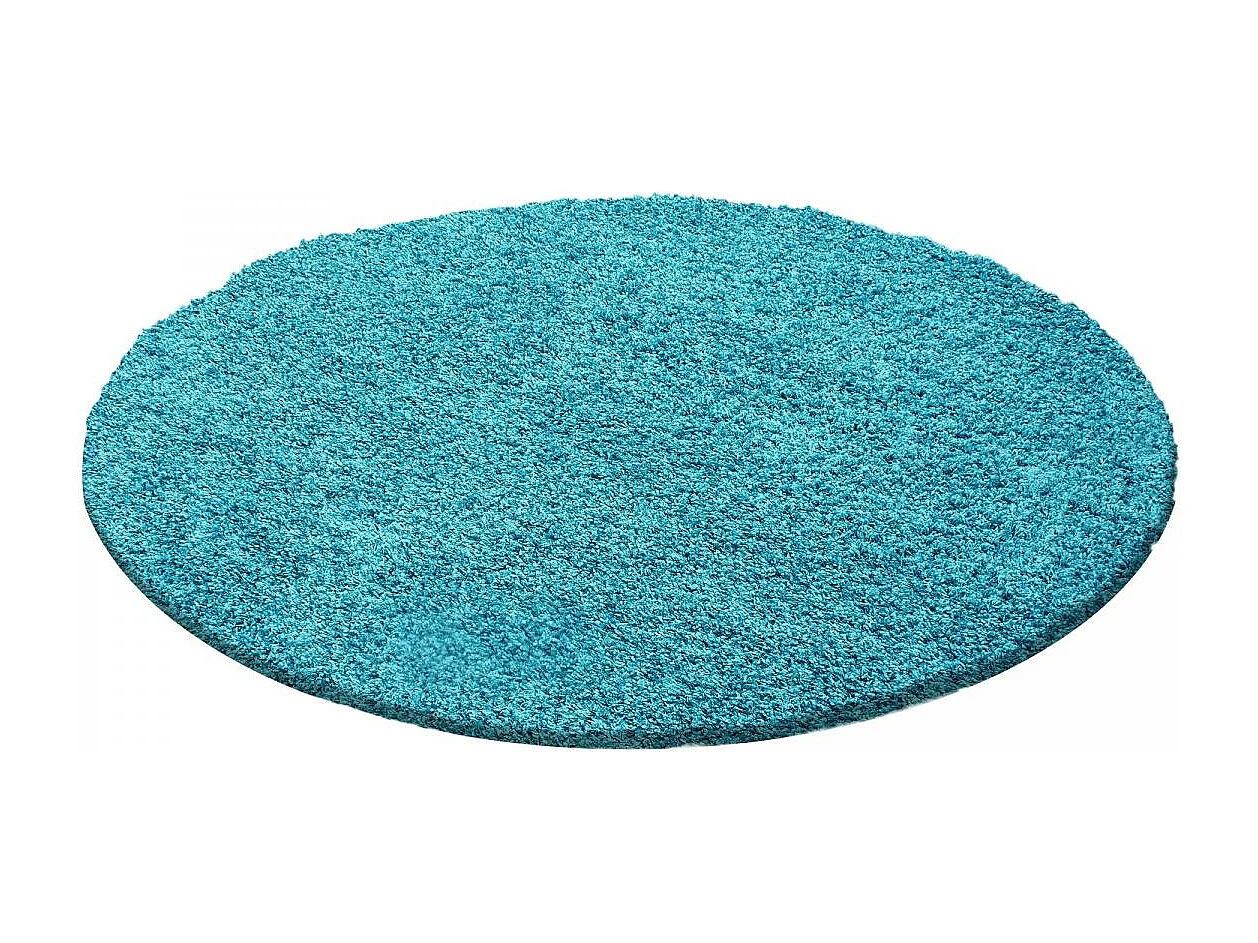 Tapis poils longs shaggy Ø120cm rond tissé bleu motif uni UNI C