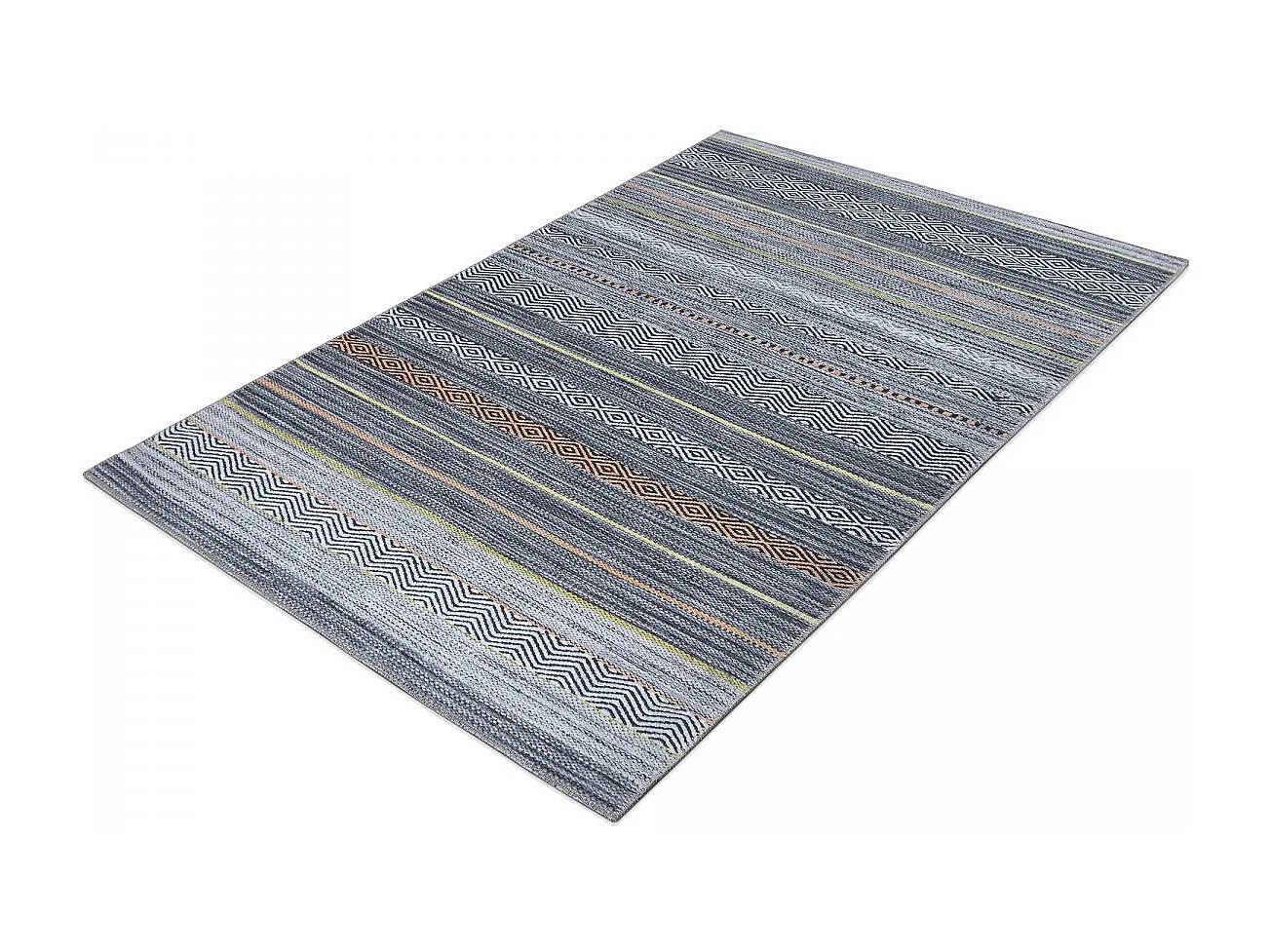 tapis chambre 150x230 tissé gris et orange rectangle motif ethnique NOBASTA