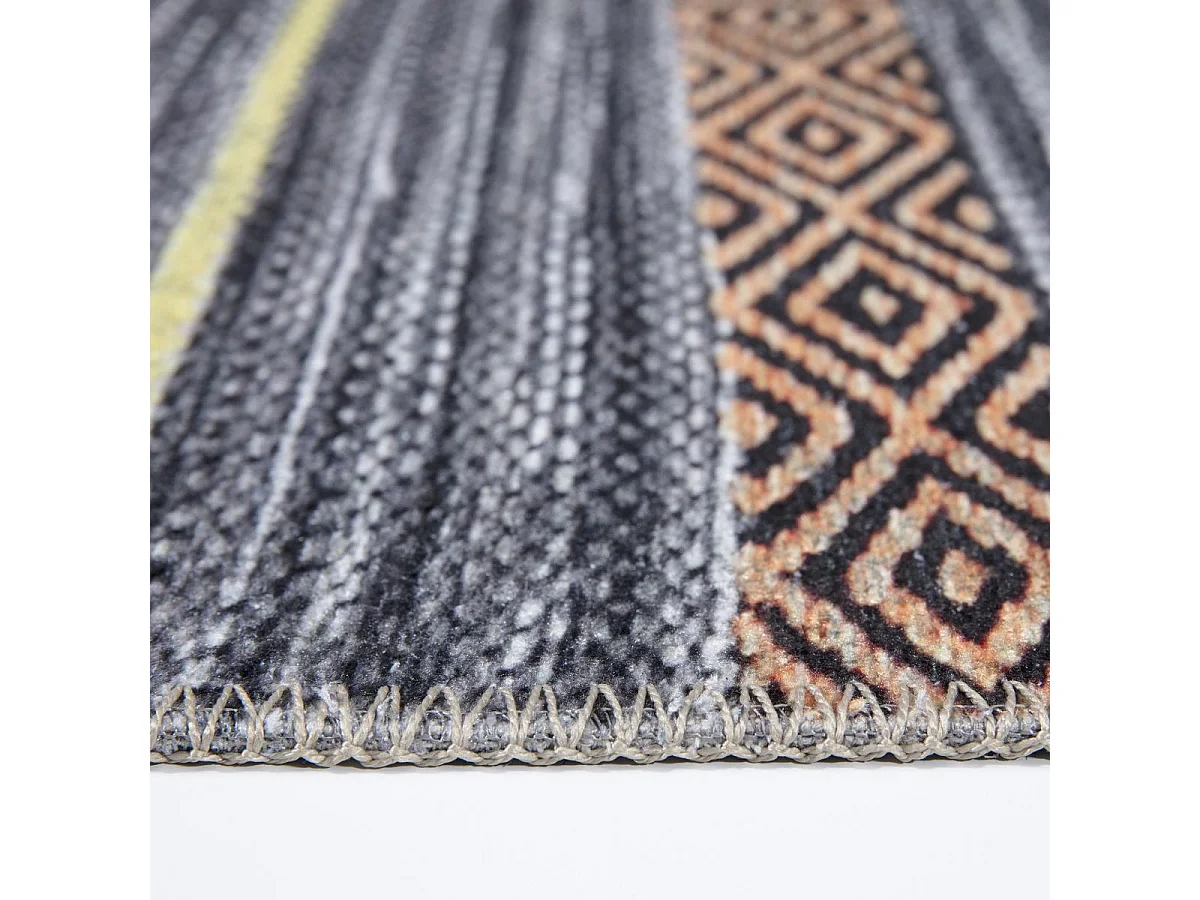 tapis chambre 150x230 tissé gris et orange rectangle motif ethnique NOBASTA