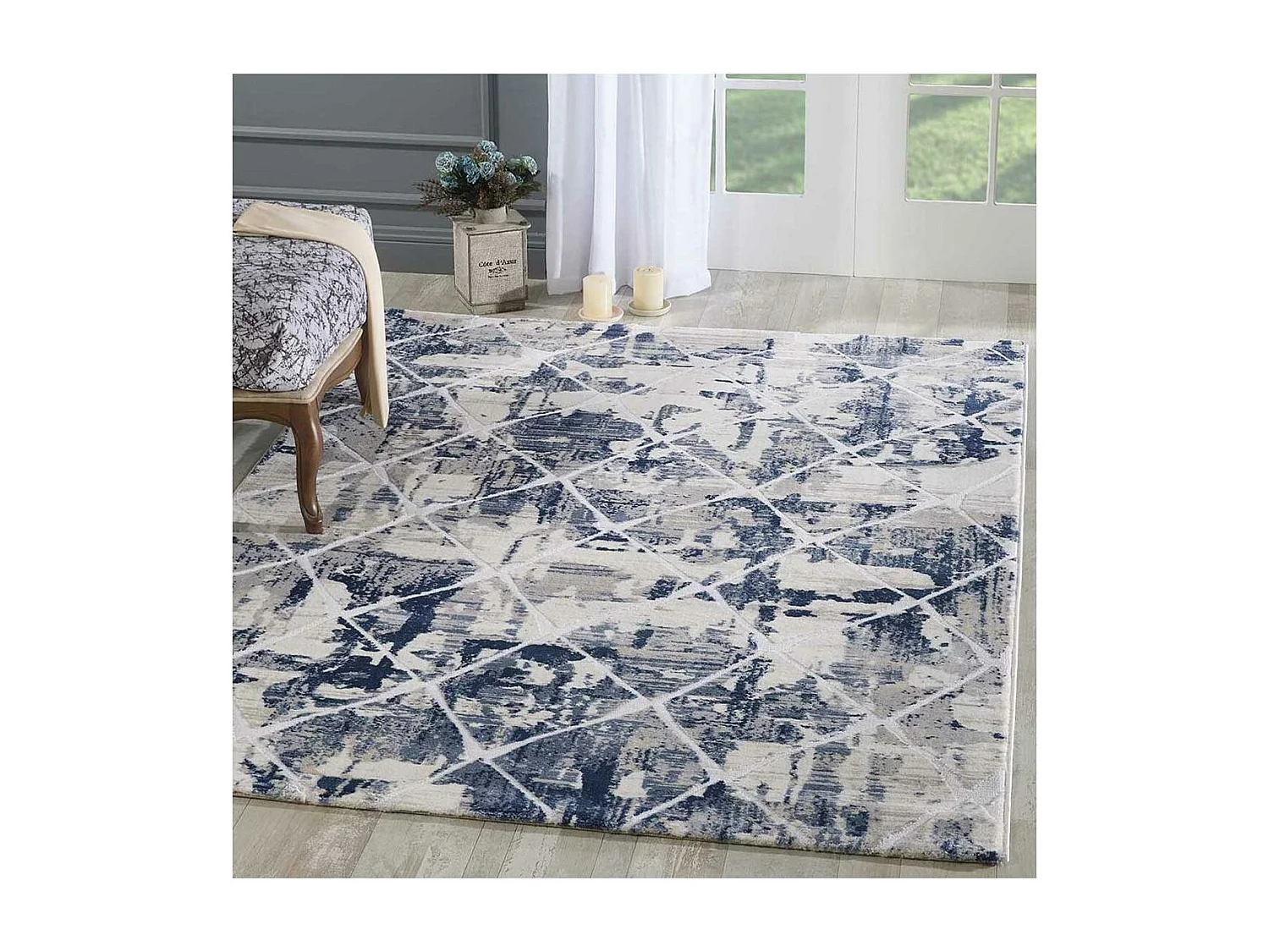 tapis chambre 80x150 tissé crème rectangle motif géométrique LYN7 DUSTY