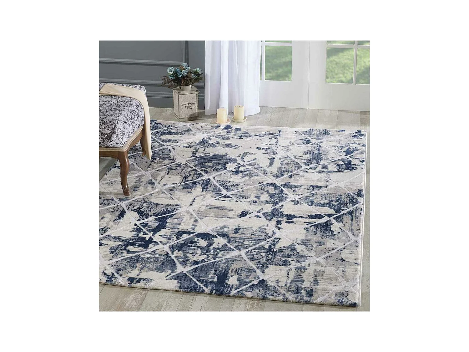 tapis chambre 80x150 tissé crème rectangle motif géométrique LYN7 DUSTY