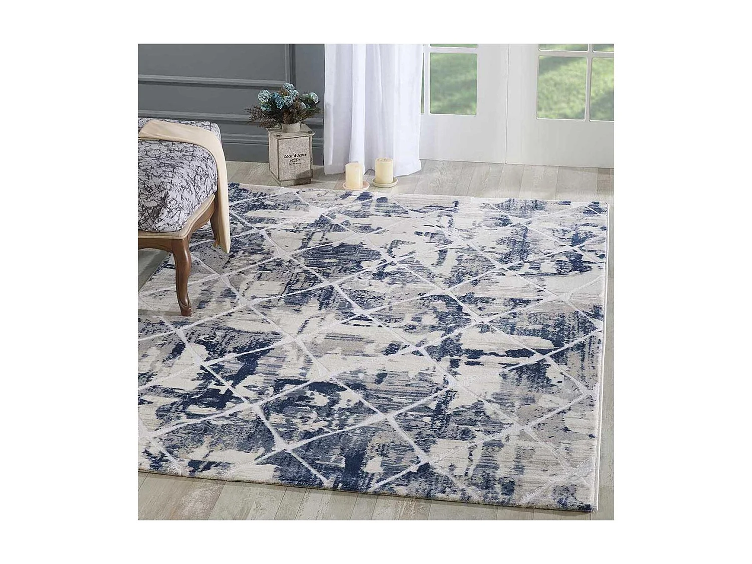 tapis chambre 80x150 tissé crème rectangle motif géométrique LYN7 DUSTY