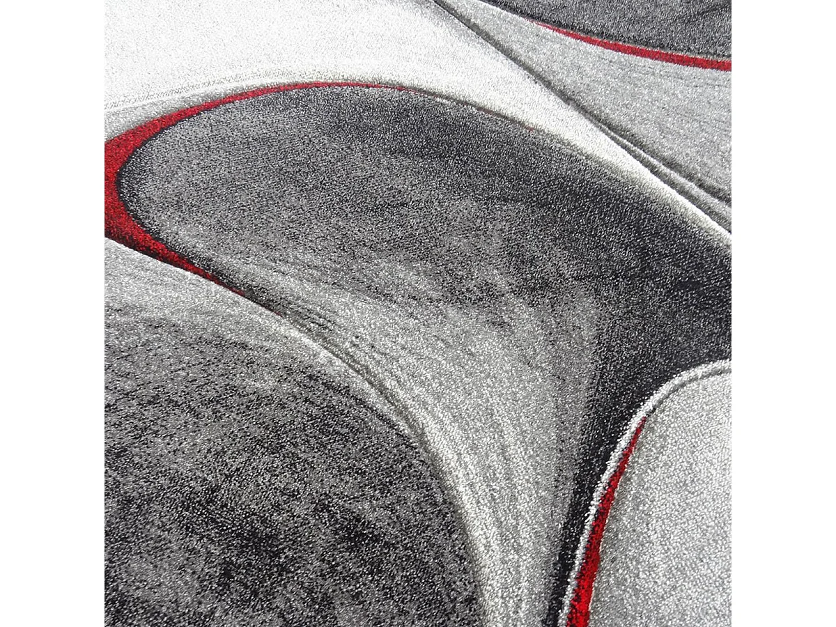 tappeto per camera 100x100 tessuto motivo geometrico quadrato rosso e grigio MADILA