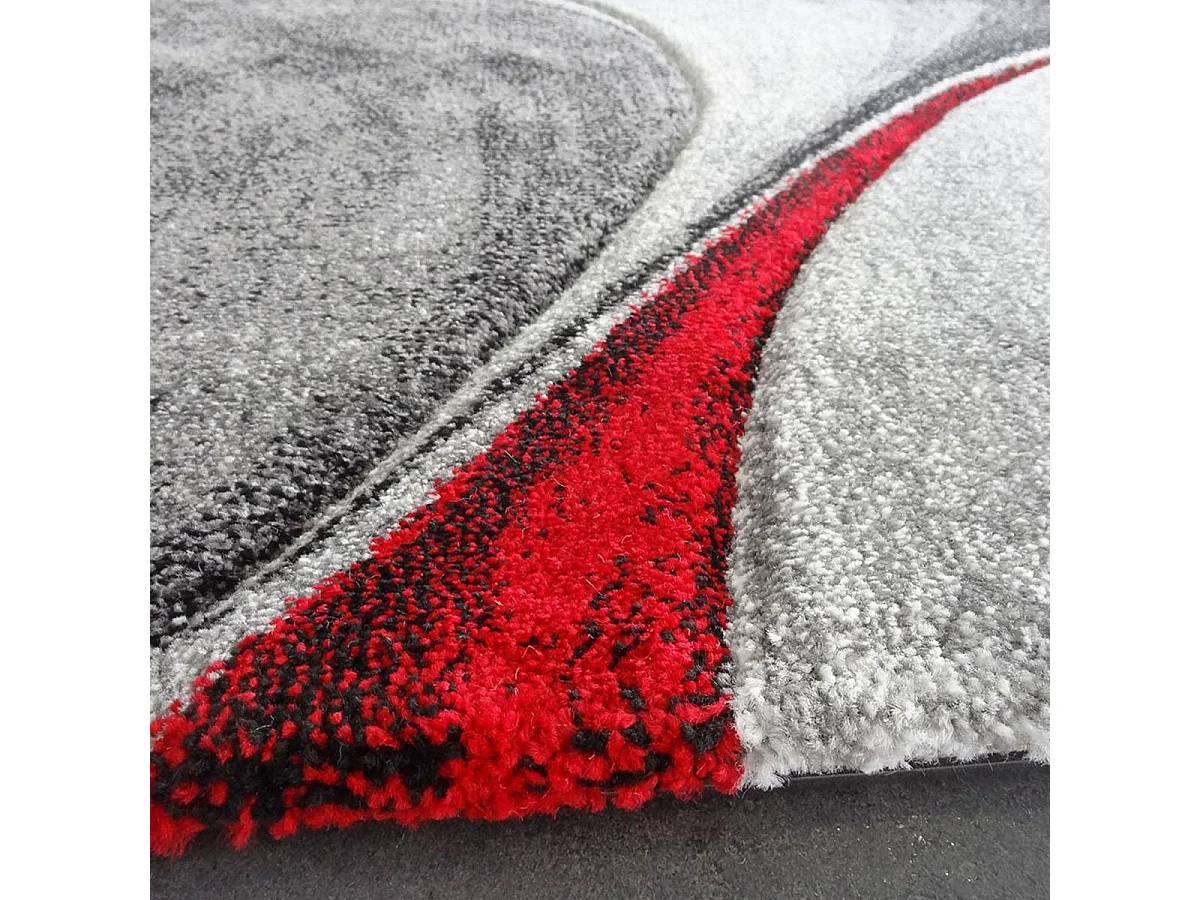 tappeto per camera 100x100 tessuto motivo geometrico quadrato rosso e grigio MADILA