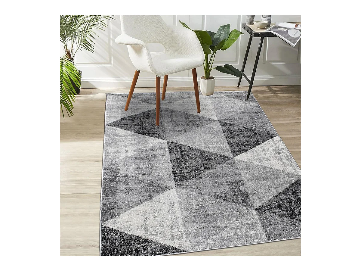 tapis entrée 120x170 tissé gris et crème rectangle motif géométrique SOLTAM
