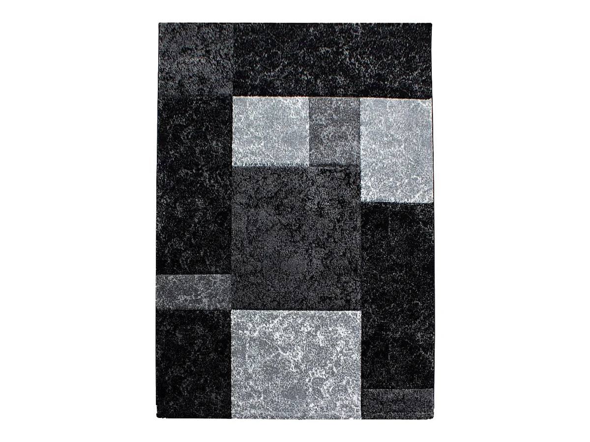 tapis chambre 120x170 tissé noir et gris rectangle motif géométrique CARARELLE