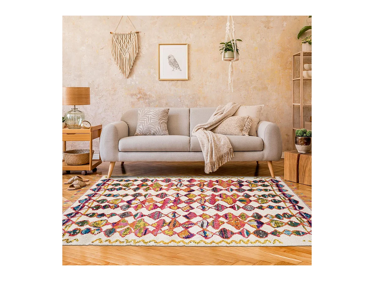 Tapis berbère 40x60 tissé motifs tribaux LYN5 OURIKA multicolore