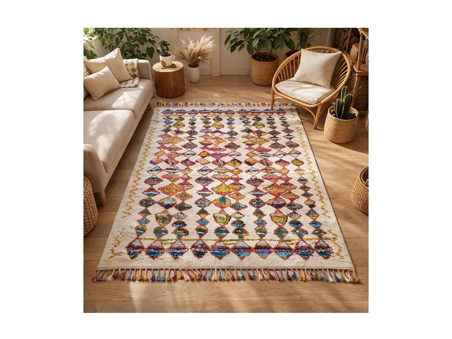 Tapis berbère 40x60 tissé motifs tribaux LYN5 OURIKA A multicolore