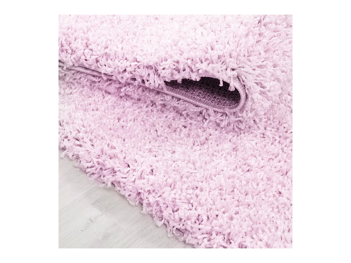 Tapis poils longs shaggy Ø160cm rond tissé rose motif uni UNI L