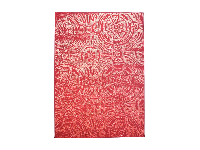 tapis salon 160x225 tissé rouge et beige rectangle motif rétro-vintage