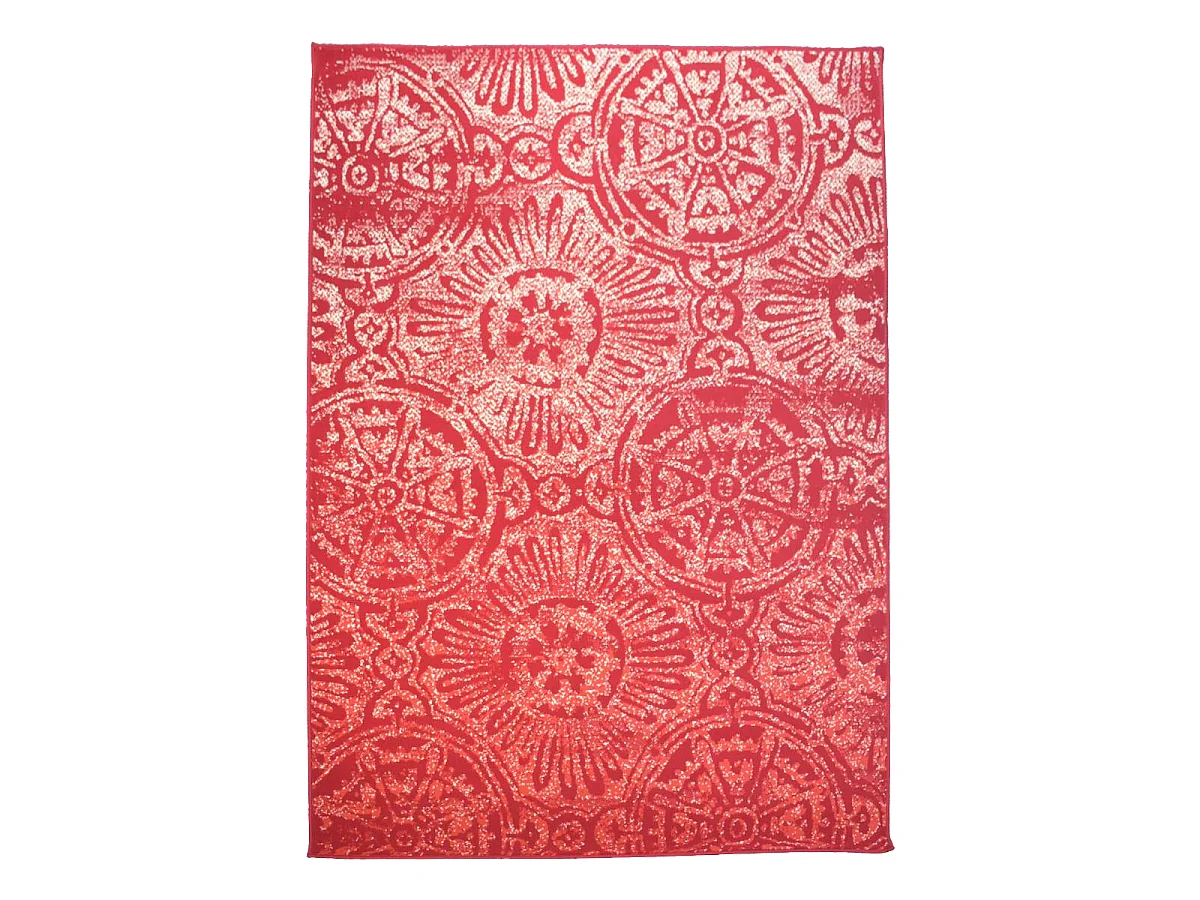 tapis chambre 120x170 tissé rouge et beige rectangle motif rétro-vintage