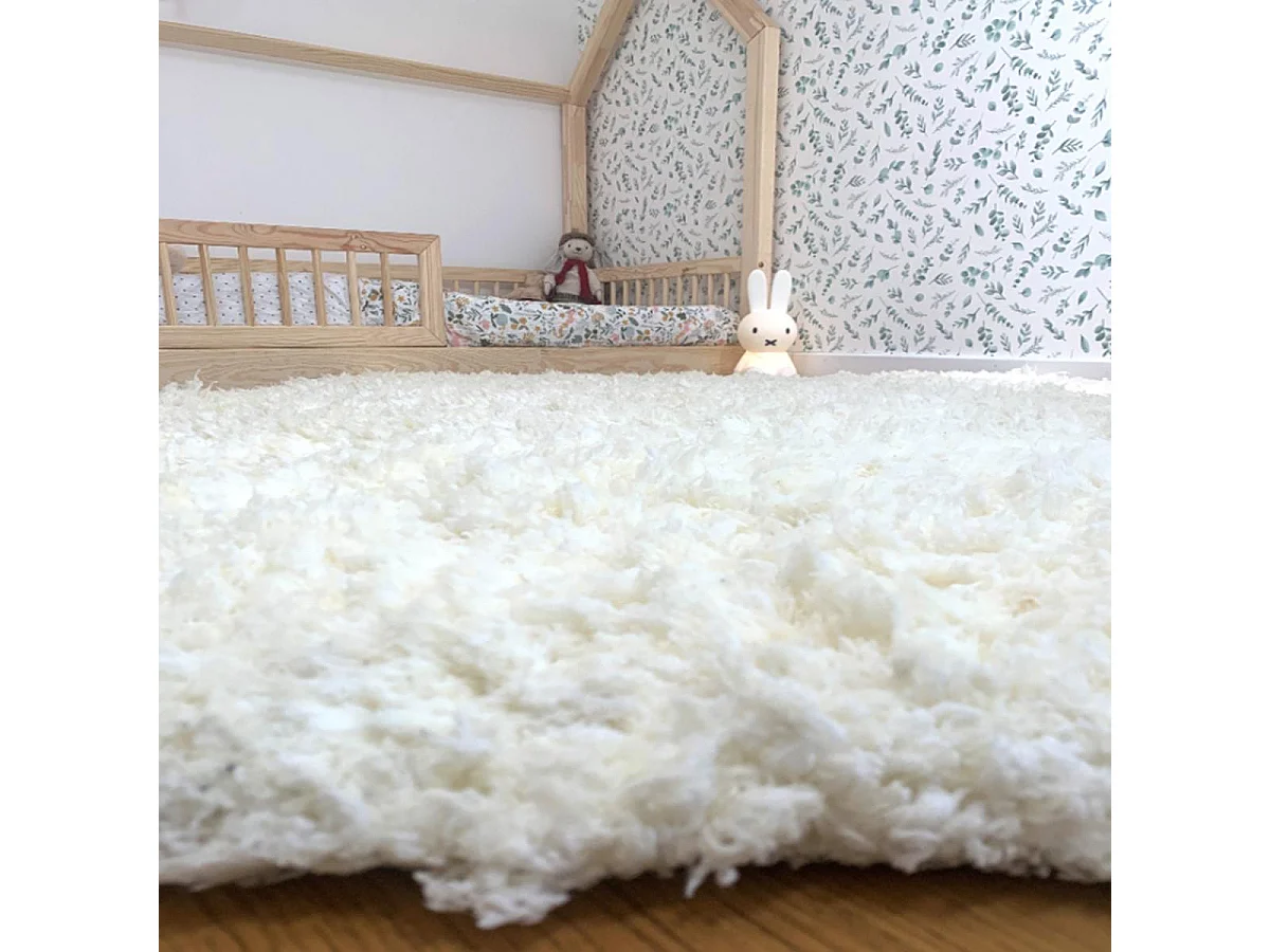 Tapis longs poils shaggy 80x150 rectangle fait à la main crème motif uni