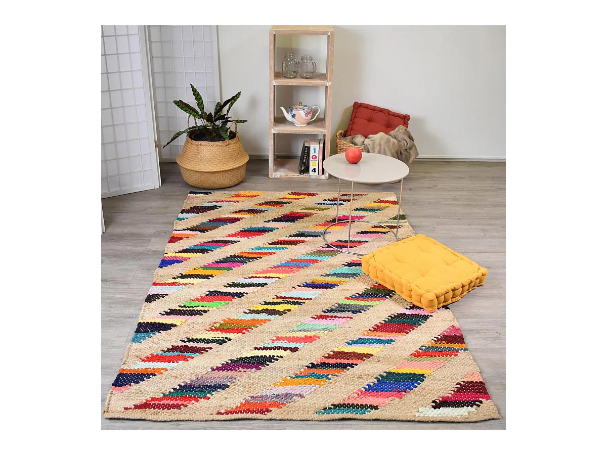 Tapis en jute 120x170 fait à la main multicolore RAINBOWA