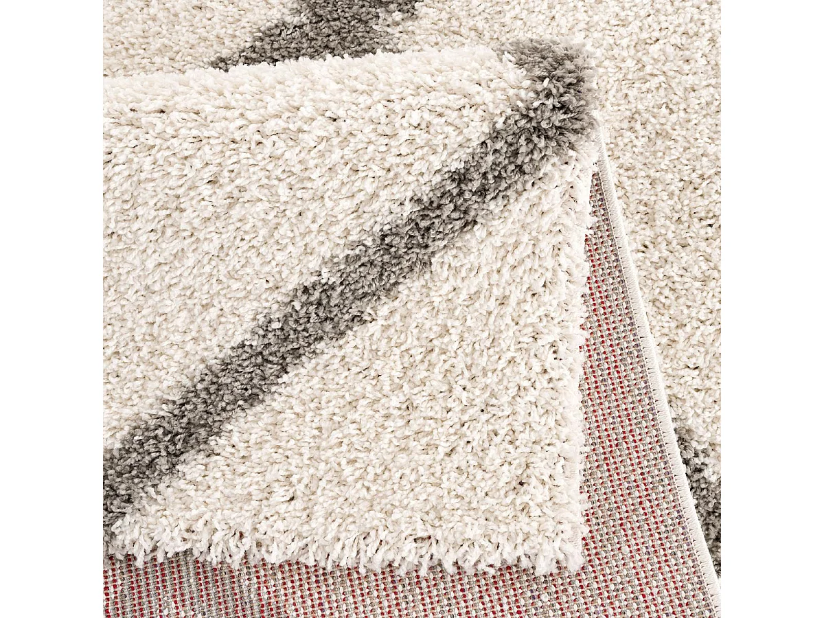 Tapis longs poils shaggy Ø120cm rond tissé crème motif scandinave SG MADRAG