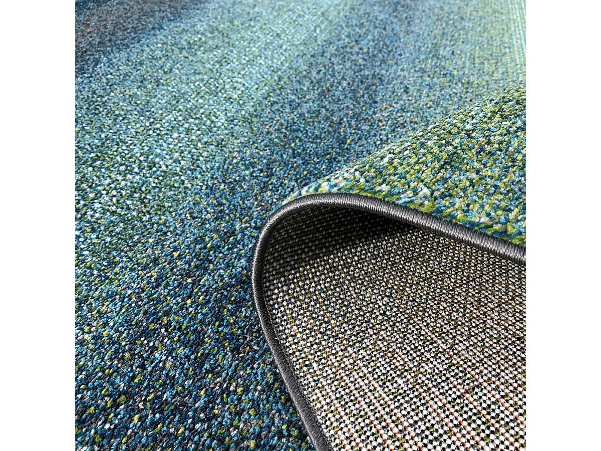 tapis chambre 60x110 tissé bleu et bleu clair rectangle motif géométrique BRADO