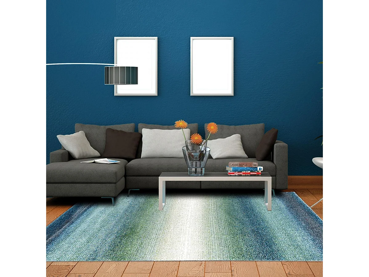 tappeto per camera 60x110 tessuto motivo geometrico rettangolo blu e azzurro BRADO