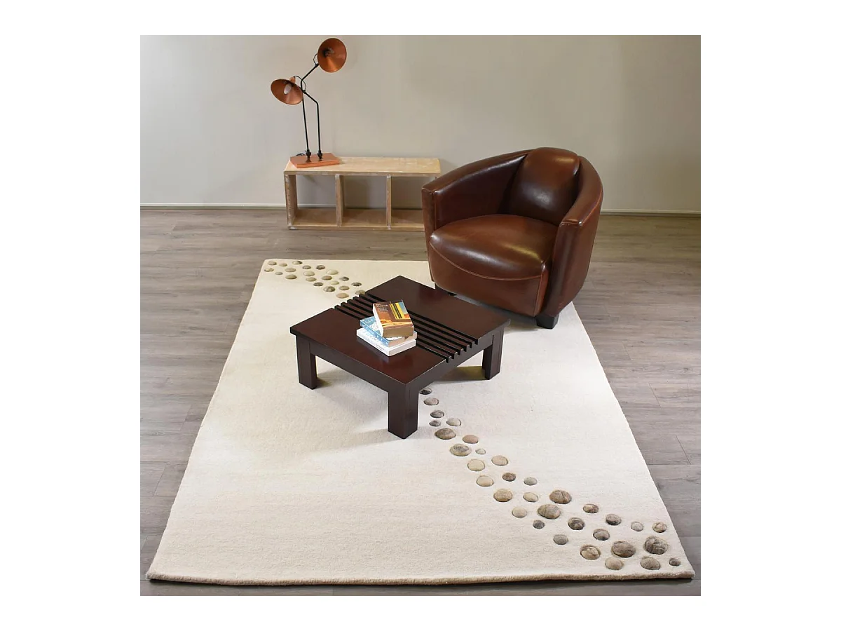 tapis salle à manger 240x340 fait à la main en laine beige et gris motif simple