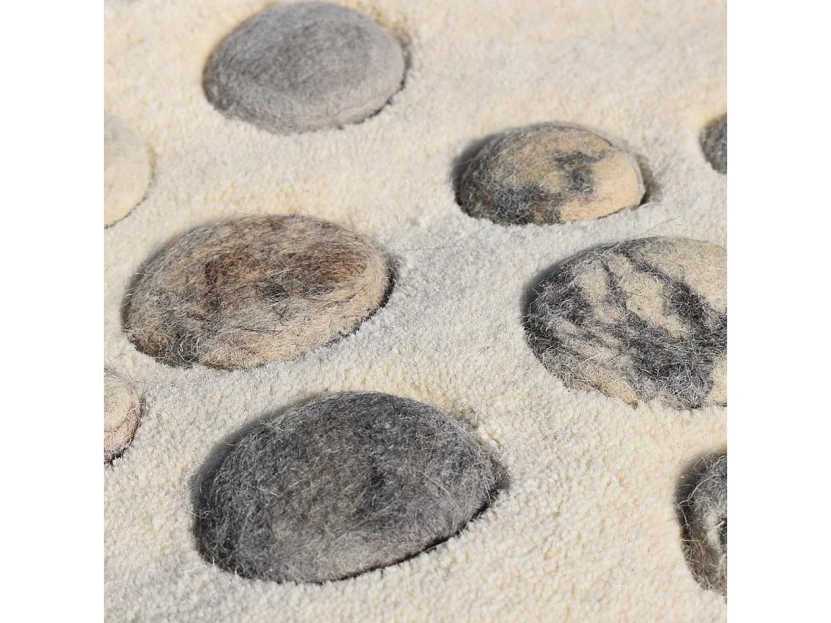 tapis salle à manger 240x340 fait à la main en laine beige et gris motif simple