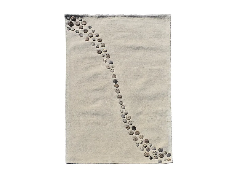 tapis salle à manger 240x340 fait à la main en laine beige et gris motif simple