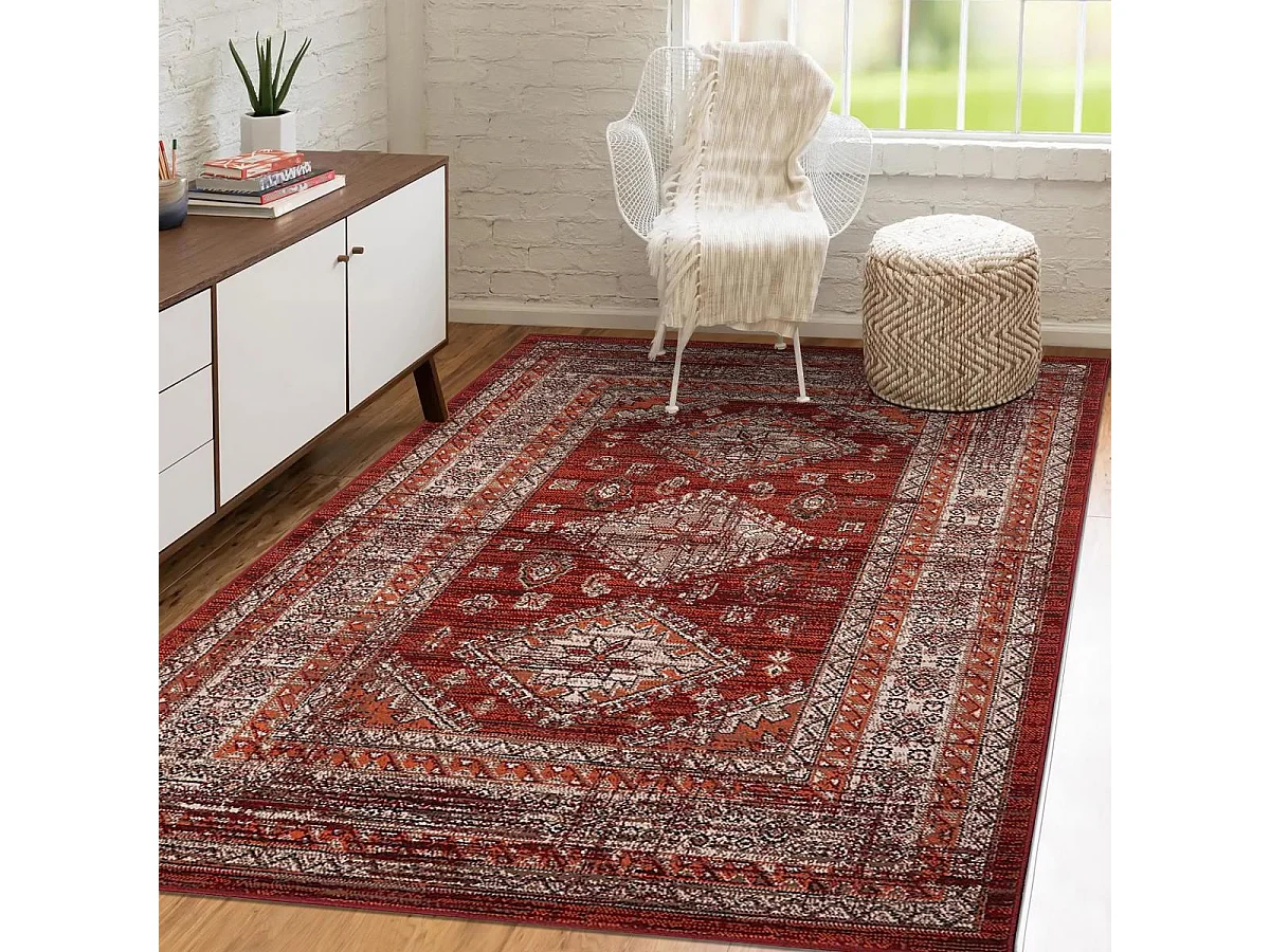 Tapis oriental 120x170 rectangle orange tissé motif ethnique LYN1 DAZOR