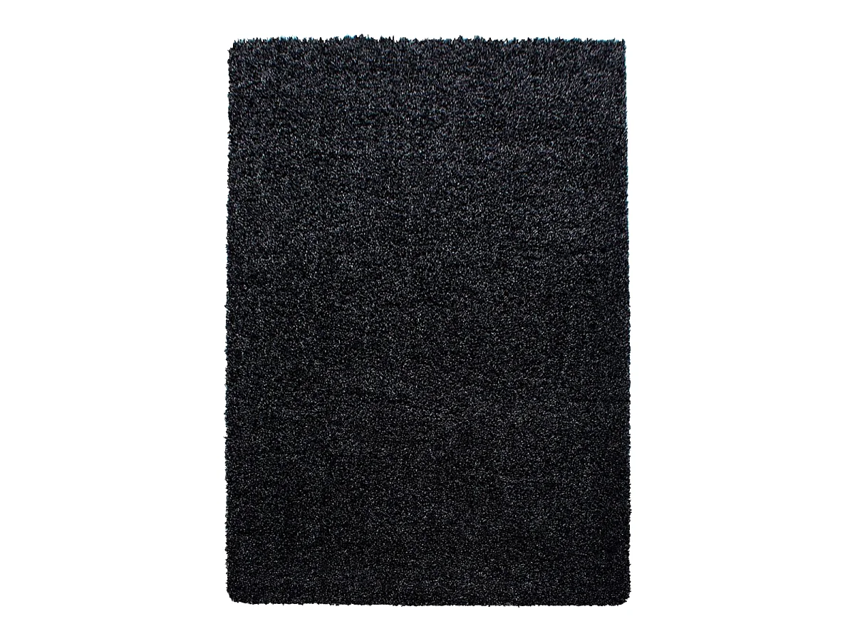 Tapis poils longs shaggy 80x150 rectangle tissé noir motif uni UNI C