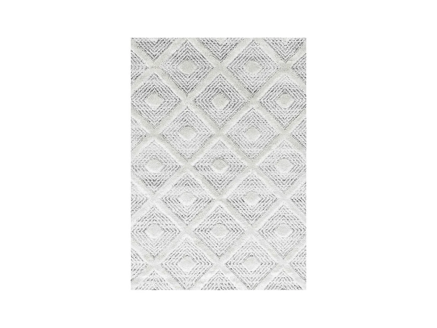 tapis entrée Ø120cm tissé gris et blanc rond motif scandinave PISTIOUM