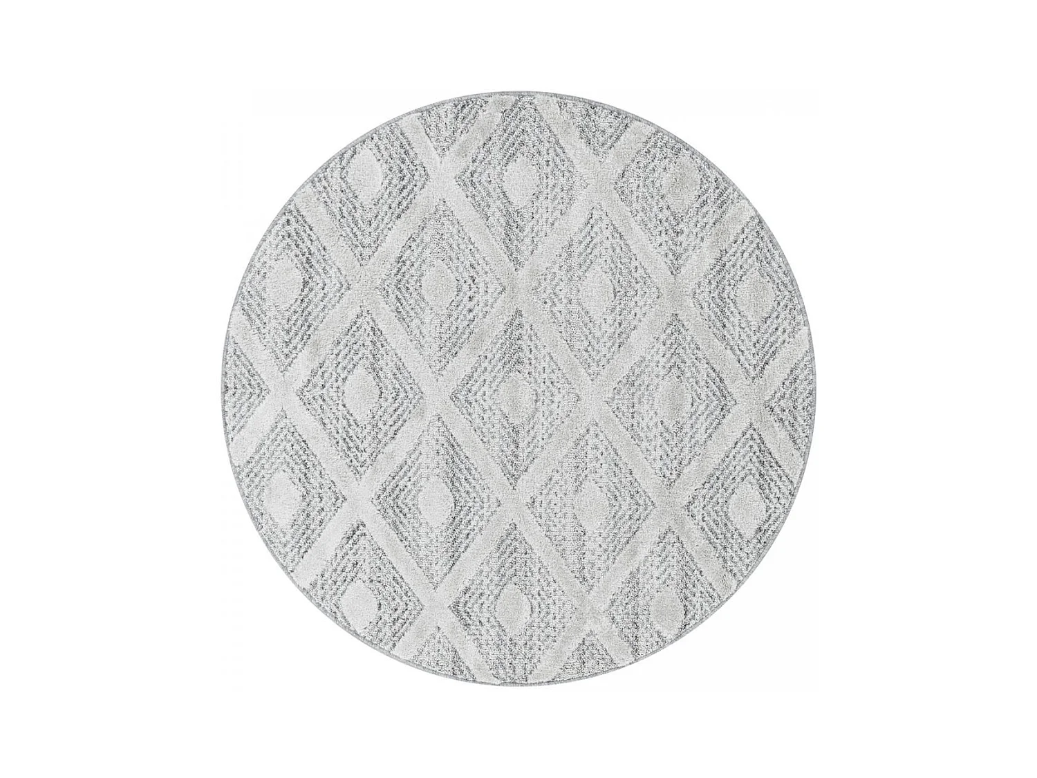 tapis entrée Ø120cm tissé gris et blanc rond motif scandinave PISTIOUM