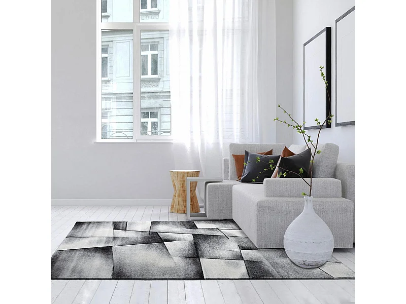 tapis salon 160x230 tissé anthracite rectangle motif géométrique LYN8 ULTIMA
