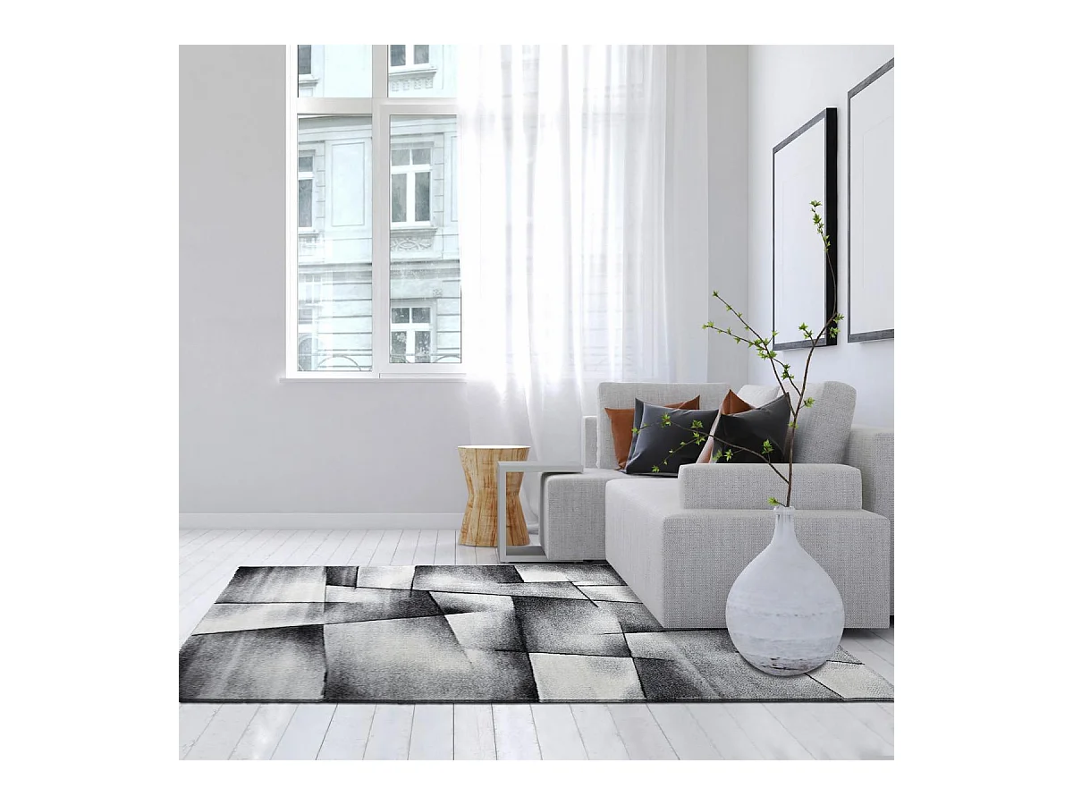 tapis salon 160x230 tissé anthracite rectangle motif géométrique LYN8 ULTIMA