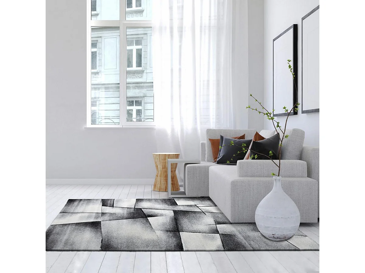 tapis salon 160x230 tissé anthracite rectangle motif géométrique LYN8 ULTIMA