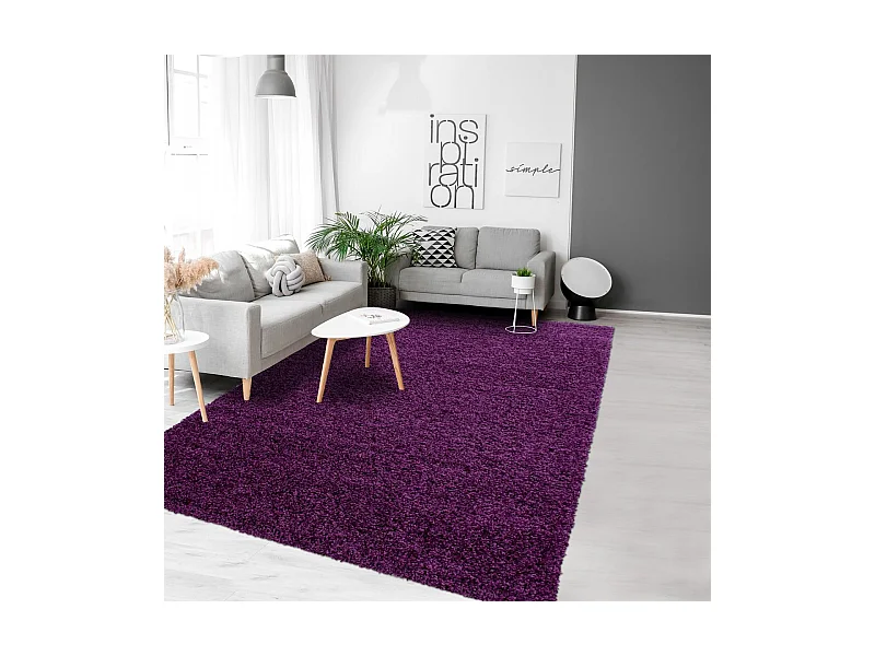 Tapis poils longs shaggy 160x230 rectangle tissé violet motif uni UNI L