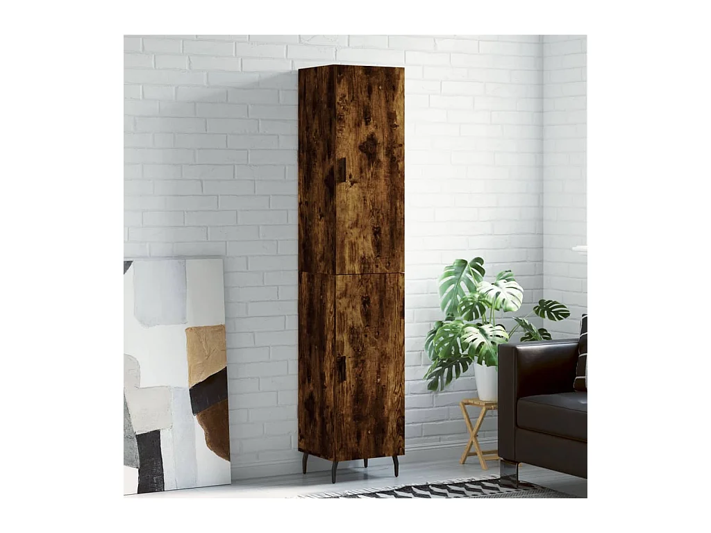 Buffet haut Chêne fumé 34,5x34x180 cm Bois d'ingénierie