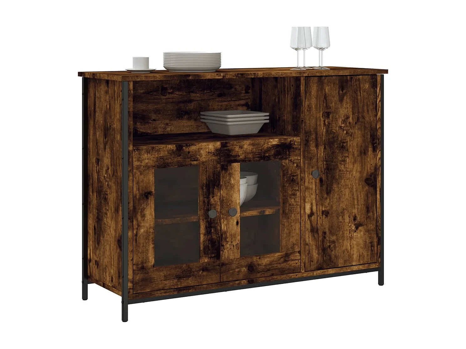 Buffet chêne fumé 100x35x75 cm bois d'ingénierie