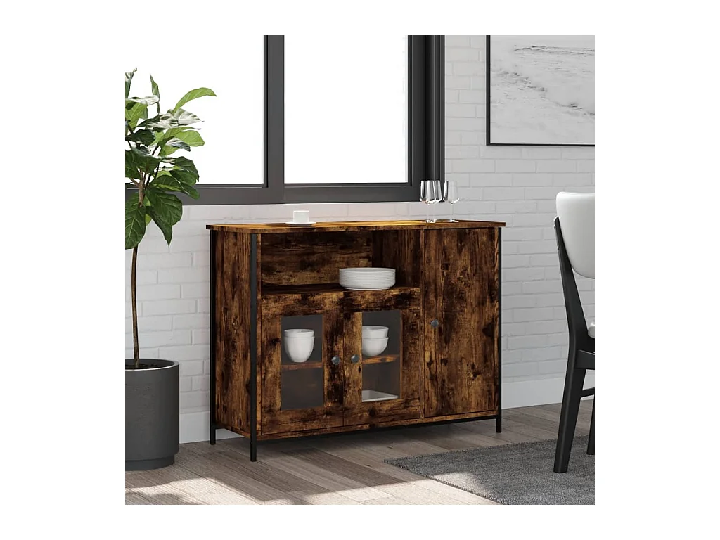 Dressoir 100x35x75 cm bewerkt hout gerookt eikenkleurig
