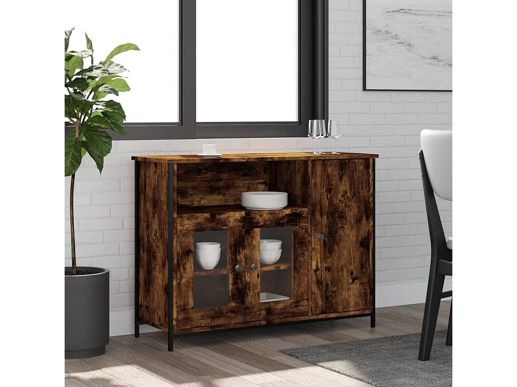 Buffet chêne fumé 100x35x75 cm bois d'ingénierie